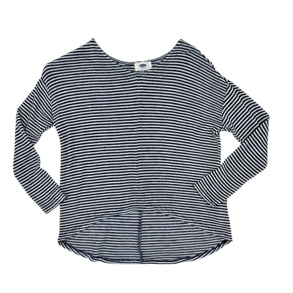 Old Navy Tunic Sweater Girls Size Med (8) Navy White Stripe Hi Lo Hem Semi-Sheer - Picture 6 of 6